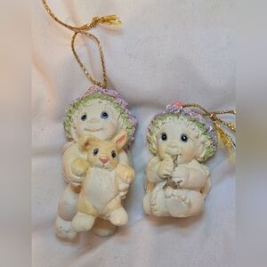 2 Vintage Dreamsicles Cherubs Collectable Christmas Ornaments Bunny Bird Holiday